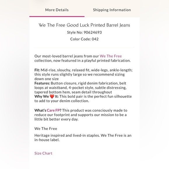 We the Free Good Luck Printed Barrel Jeans 28 NWT - Picture 4 of 5